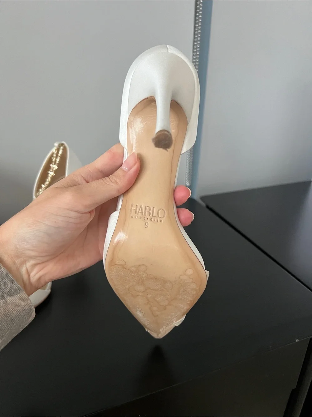 Harlow White Pointed D'Orsay Heels with Crystal Strap
